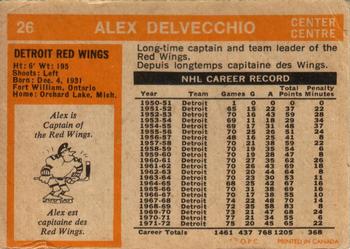1972-73 O-Pee-Chee #26 Alex Delvecchio Back