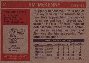 1972-73 Topps #54 Jim McKenny Back