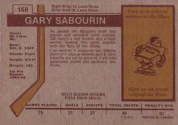 1973-74 O-Pee-Chee #168 Gary Sabourin Back
