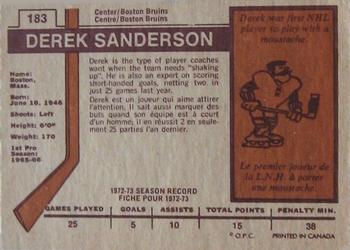 1973-74 O-Pee-Chee #183 Derek Sanderson Back