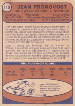 1974-75 O-Pee-Chee #110 Jean Pronovost Back