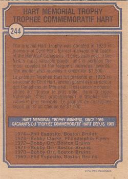 1974-75 O-Pee-Chee #244 Hart Memorial Trophy Back