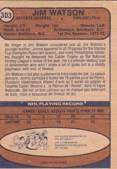 1974-75 O-Pee-Chee #303 Jim Watson Back