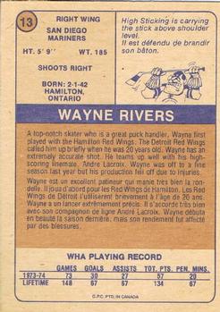 1974-75 O-Pee-Chee WHA #13 Wayne Rivers Back
