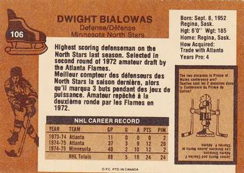 1975-76 O-Pee-Chee #106 Dwight Bialowas Back