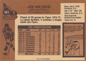 1975-76 O-Pee-Chee #281 Joe Watson Back