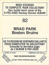 1982-83 O-Pee-Chee Stickers #82 Brad Park Back