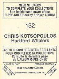 1982-83 O-Pee-Chee Stickers #132 Chris Kotsopoulos Back