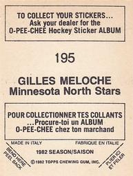 1982-83 O-Pee-Chee Stickers #195 Gilles Meloche Back