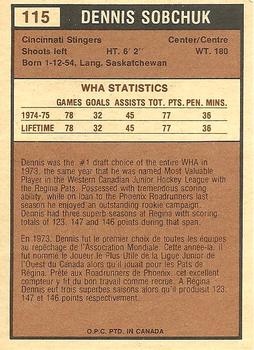 1975-76 O-Pee-Chee WHA #115 Dennis Sobchuk Back