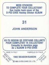 1983-84 O-Pee-Chee Stickers #31 John Anderson  Back