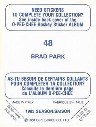 1983-84 O-Pee-Chee Stickers #48 Brad Park  Back