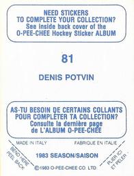 1983-84 O-Pee-Chee Stickers #81 Denis Potvin  Back