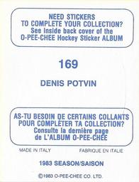 1983-84 O-Pee-Chee Stickers #169 Denis Potvin Back