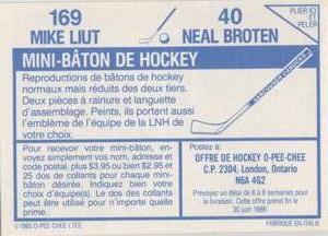 1985-86 O-Pee-Chee Stickers #40 / 169 Neal Broten / Mike Liut Back