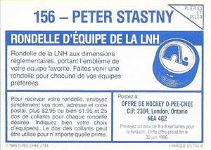 1985-86 O-Pee-Chee Stickers #156 Peter Stastny Back