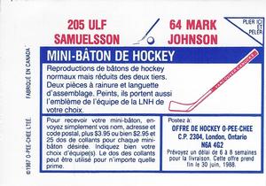 1987-88 O-Pee-Chee Stickers #64 / 205 Mark Johnson / Ulf Samuelsson Back