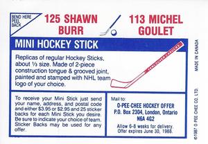1987-88 O-Pee-Chee Stickers #113 / 125 Michel Goulet / Shawn Burr Back