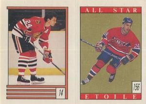 1989-90 O-Pee-Chee Stickers #14 / 156 Doug Wilson / Chris Chelios Front