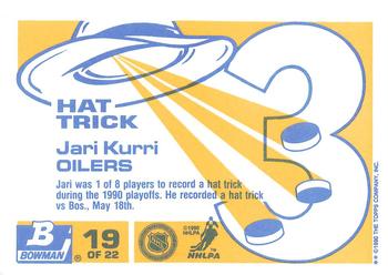 1990-91 Bowman - Hat Tricks Collector's Edition (Tiffany) #19 Jari Kurri Back