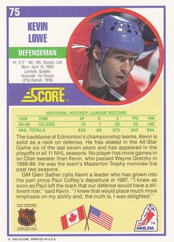 1990-91 Score Hottest and Rising Stars #75 Kevin Lowe Back