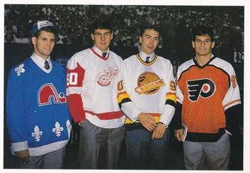 1990-91 Upper Deck French #351 Top Ten Draft Picks Checklist (Owen Nolan / Keith Primeau / Petr Nedved / Mike Ricci) Front