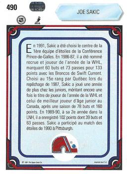 1990-91 Upper Deck French #490 Joe Sakic Back