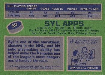 1976-77 Topps #50 Syl Apps Back