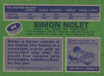 1976-77 Topps #64 Simon Nolet Back