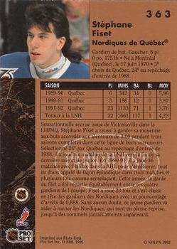 1991-92 Parkhurst French #363 Stephane Fiset Back
