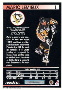 1991-92 Pinnacle French #1 Mario Lemieux Back