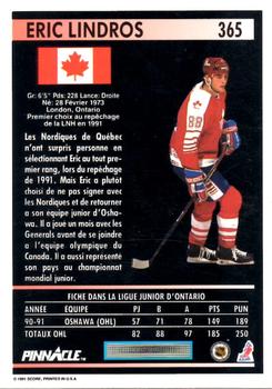 1991-92 Pinnacle French #365 Eric Lindros Back