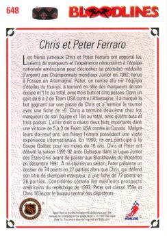 1991-92 Upper Deck French #648 Chris Ferraro / Peter Ferraro Back