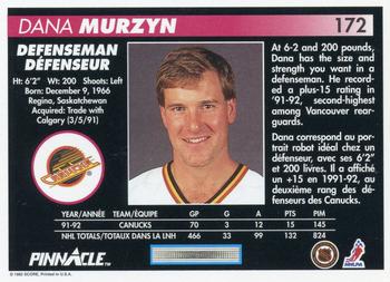1992-93 Pinnacle Canadian #172 Dana Murzyn Back