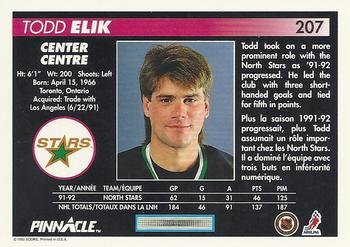 1992-93 Pinnacle Canadian #207 Todd Elik Back