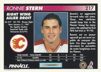1992-93 Pinnacle Canadian #217 Ronnie Stern Back