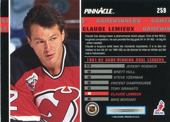 1992-93 Pinnacle Canadian #259 Claude Lemieux Back
