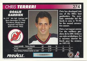 1992-93 Pinnacle Canadian #274 Chris Terreri Back