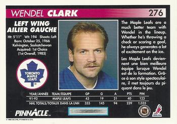 1992-93 Pinnacle Canadian #276 Wendel Clark Back