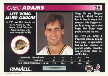 1992-93 Pinnacle Canadian #28 Greg Adams Back