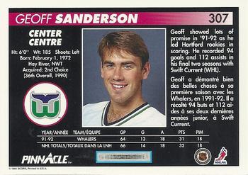 1992-93 Pinnacle Canadian #307 Geoff Sanderson Back
