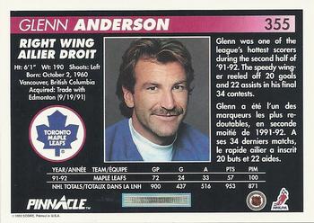 1992-93 Pinnacle Canadian #355 Glenn Anderson Back