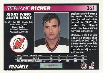 1992-93 Pinnacle Canadian #361 Stephane Richer Back