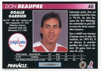 1992-93 Pinnacle Canadian #48 Don Beaupre Back
