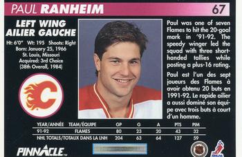 1992-93 Pinnacle Canadian #67 Paul Ranheim Back