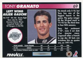 1992-93 Pinnacle Canadian #69 Tony Granato Back