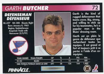 1992-93 Pinnacle Canadian #72 Garth Butcher Back