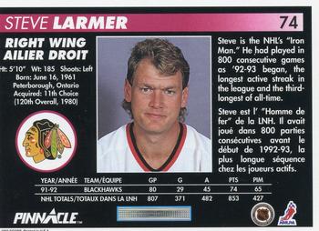 1992-93 Pinnacle Canadian #74 Steve Larmer Back