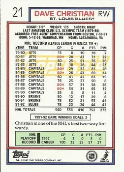 1992-93 Topps - Gold #21 Dave Christian Back