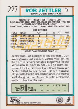 1992-93 Topps - Gold #227 Rob Zettler Back
